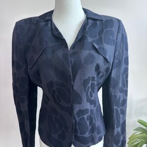 Vintage Giorgio Armani Womens Navy Floral Pattern Tailored Jacket- IT44